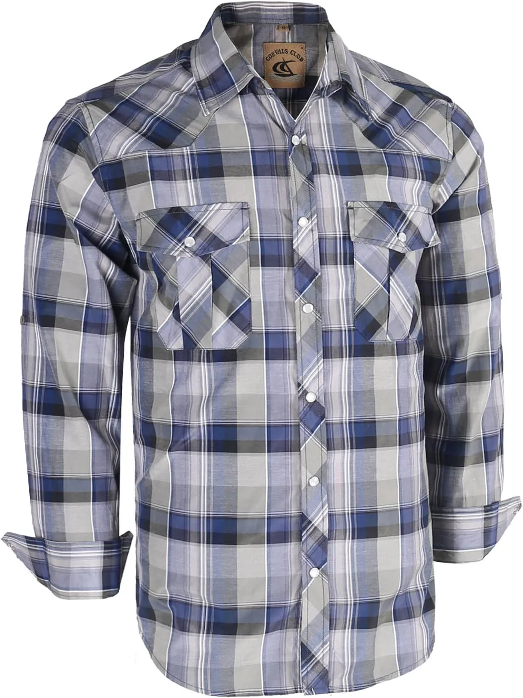 COEVALS CLUB Men's Western Pearl Snap Button Up Casual Cowboy Long Sleeve Two Pockets Work Shirts