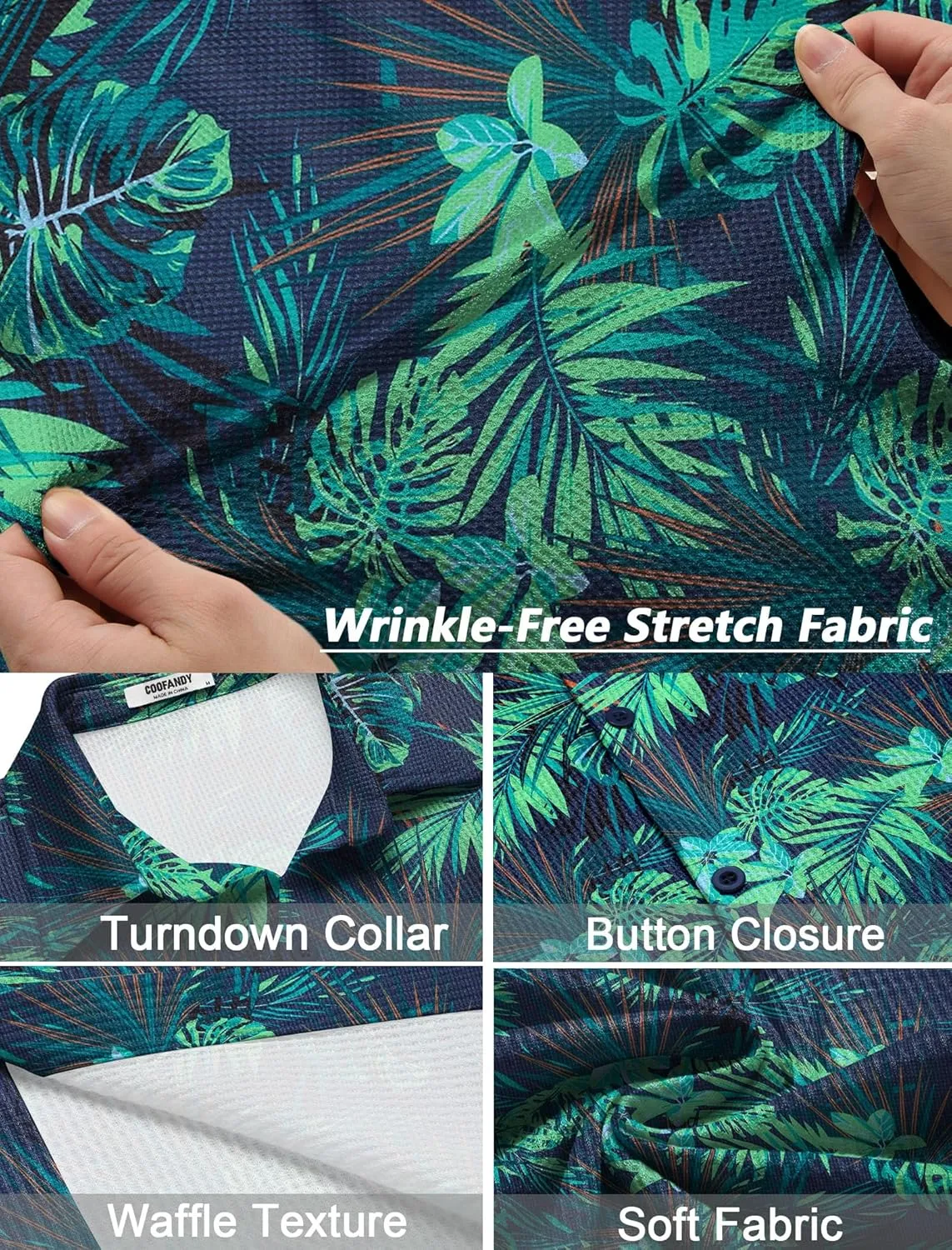 COOFANDY Men's Casual Shirts Short Sleeve Waffle Knit Button Down Shirt Wrinkle Free Summer Beach Tops