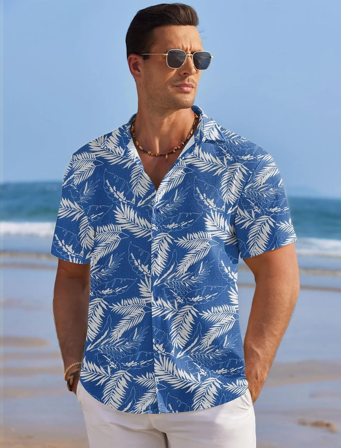 COOFANDY Men's Casual Shirts Short Sleeve Waffle Knit Button Down Shirt Wrinkle Free Summer Beach Tops
