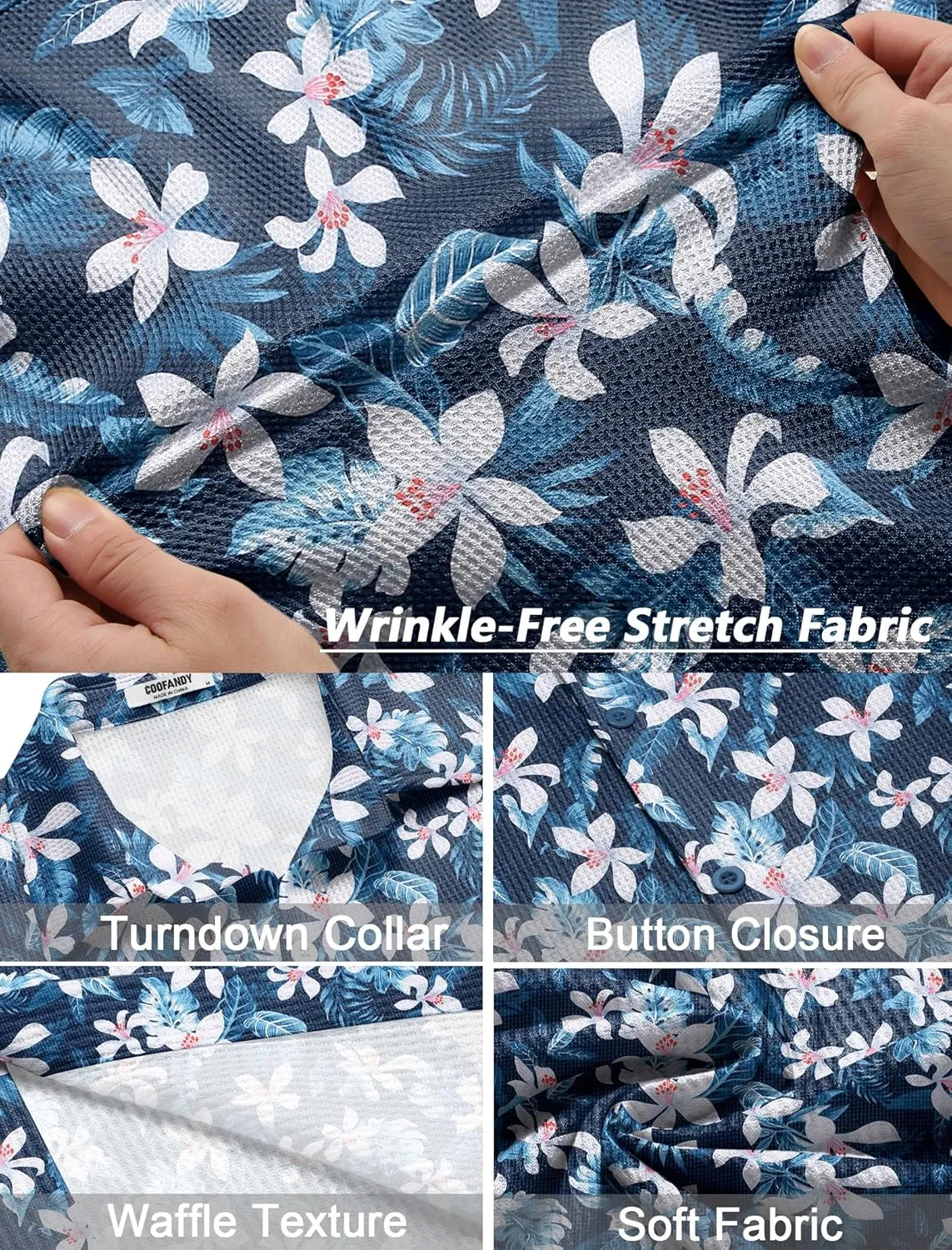 COOFANDY Men's Casual Shirts Short Sleeve Waffle Knit Button Down Shirt Wrinkle Free Summer Beach Tops