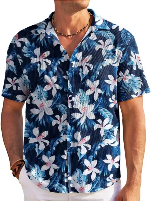 COOFANDY Men's Casual Shirts Short Sleeve Waffle Knit Button Down Shirt Wrinkle Free Summer Beach Tops