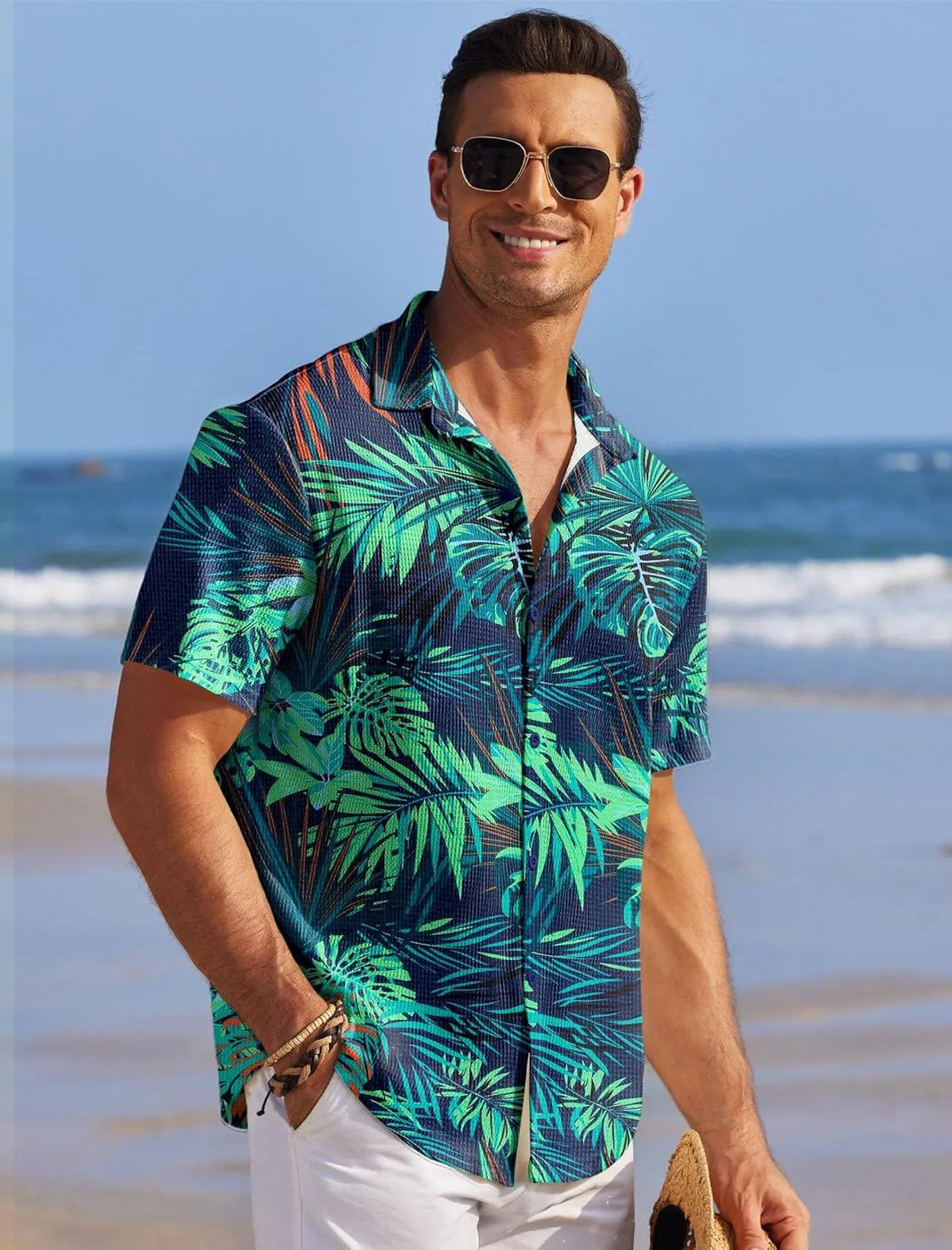 COOFANDY Men's Casual Shirts Short Sleeve Waffle Knit Button Down Shirt Wrinkle Free Summer Beach Tops