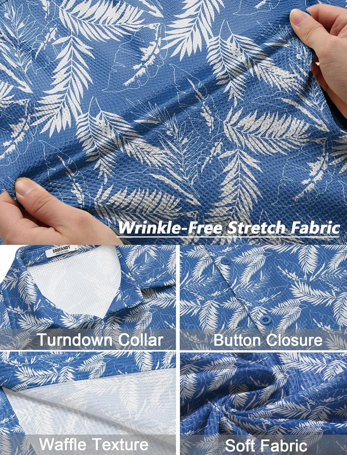 COOFANDY Men's Casual Shirts Short Sleeve Waffle Knit Button Down Shirt Wrinkle Free Summer Beach Tops