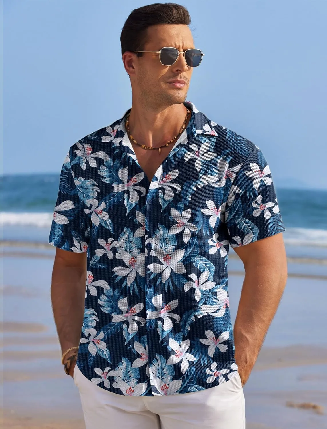 COOFANDY Men's Casual Shirts Short Sleeve Waffle Knit Button Down Shirt Wrinkle Free Summer Beach Tops