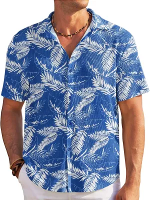 COOFANDY Men's Casual Shirts Short Sleeve Waffle Knit Button Down Shirt Wrinkle Free Summer Beach Tops