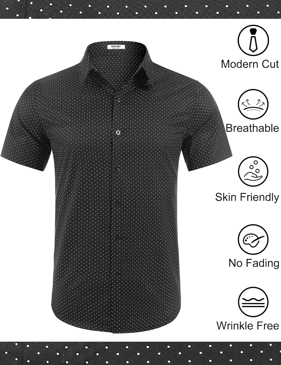 COOFANDY Mens Wrinkle Free Dress Shirt Polka Dot Short Sleeve Button Down Business Casual Shirts