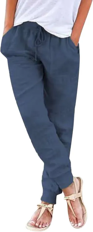 Cotton Linen Casual Summer Capri Pants for Women Cropped Comfy Baggy Trousers with Pockets Palazzo Lounge Pants