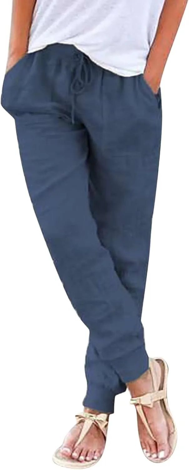 Cotton Linen Casual Summer Capri Pants for Women Cropped Comfy Baggy Trousers with Pockets Palazzo Lounge Pants