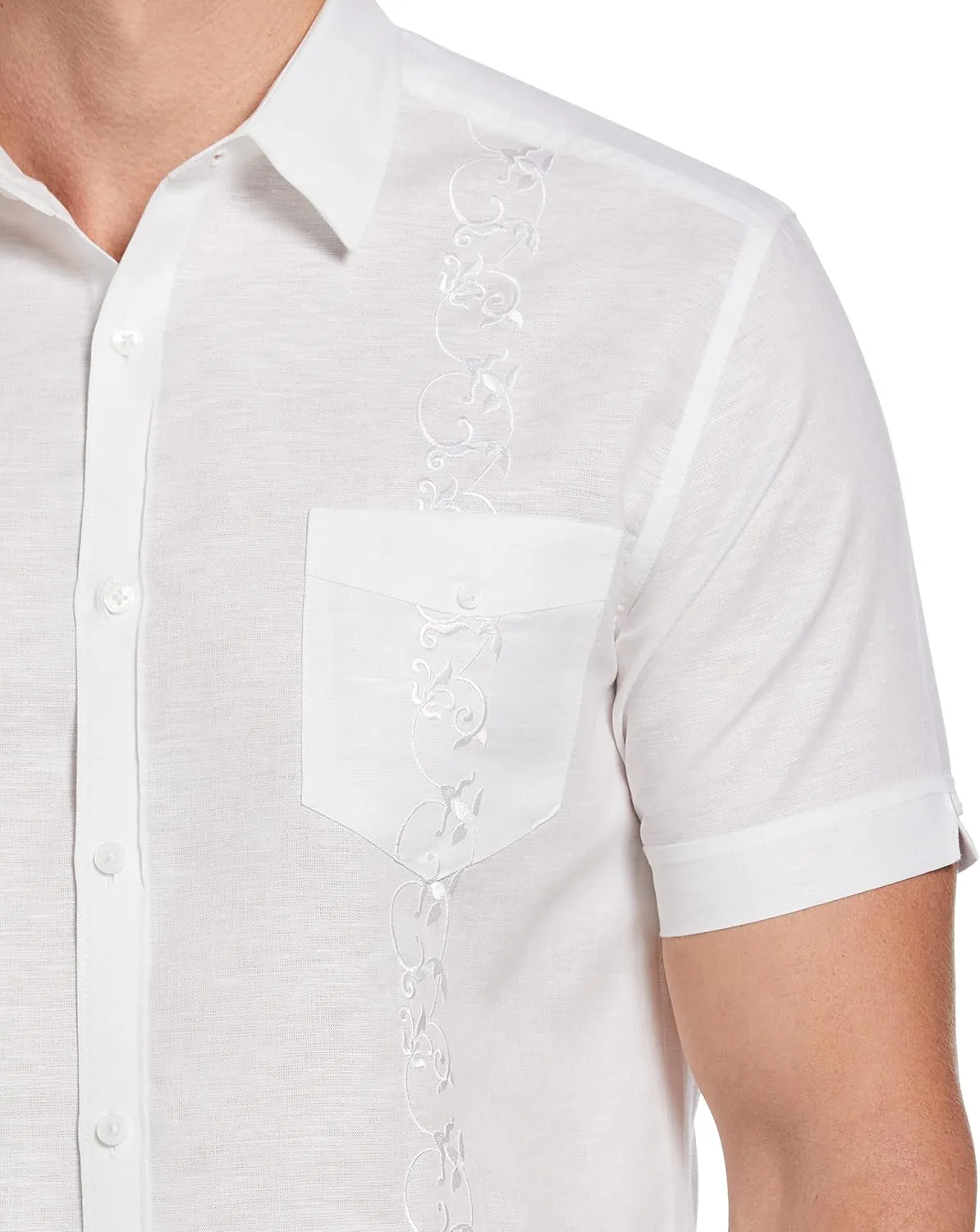 Cubavera Men's Linen Blend Tonal Embroidery Short Sleeve Guayabera Shirt