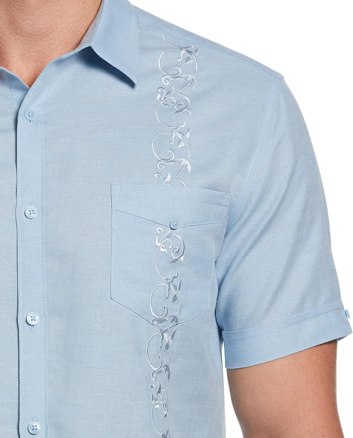 Cubavera Men's Linen Blend Tonal Embroidery Short Sleeve Guayabera Shirt