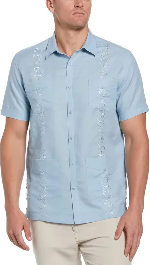 Cubavera Men's Linen Blend Tonal Embroidery Short Sleeve Guayabera Shirt