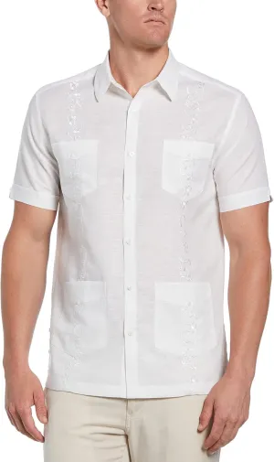 Cubavera Men's Linen Blend Tonal Embroidery Short Sleeve Guayabera Shirt