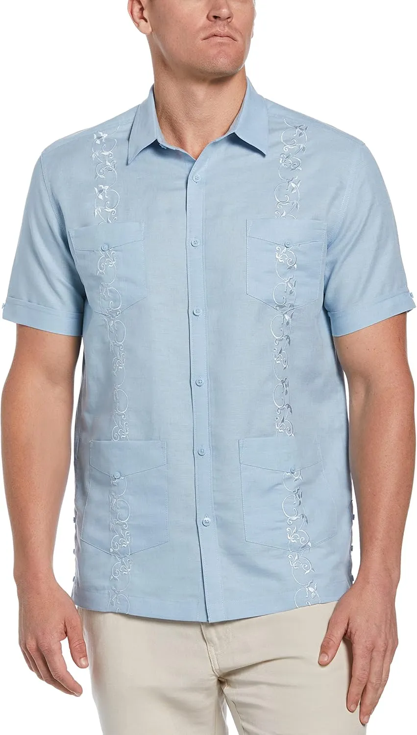 Cubavera Men's Linen Blend Tonal Embroidery Short Sleeve Guayabera Shirt