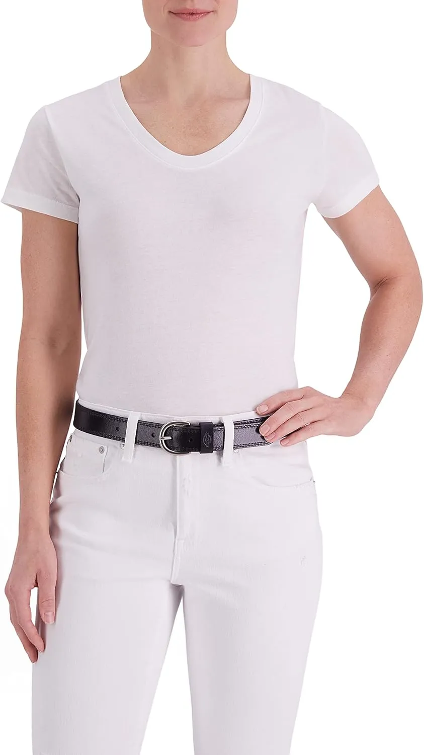 Dickies Women's Casual Leather Jean Workwear Belt with Round Harness Buckle