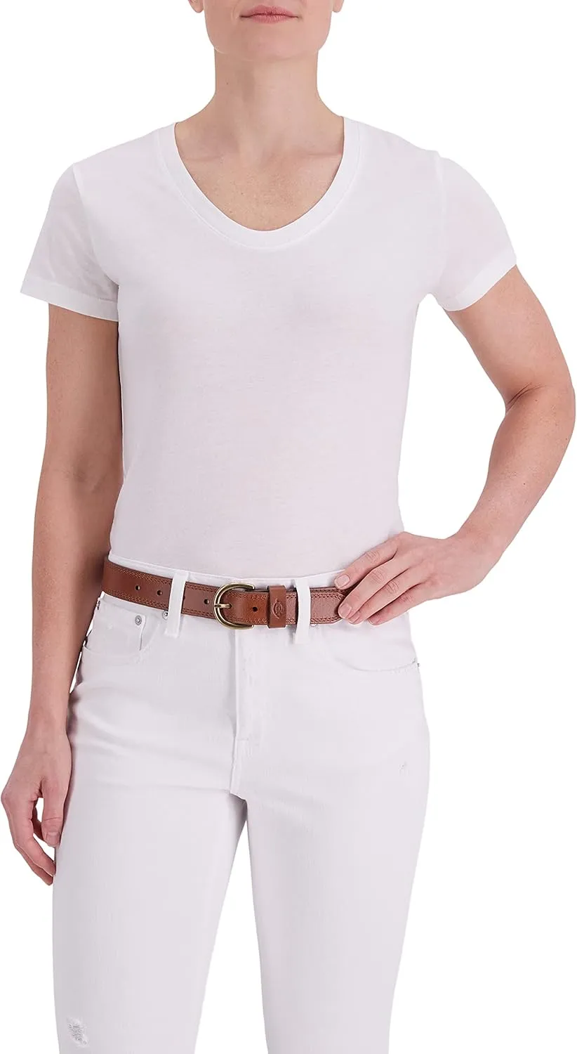 Dickies Women's Casual Leather Jean Workwear Belt with Round Harness Buckle