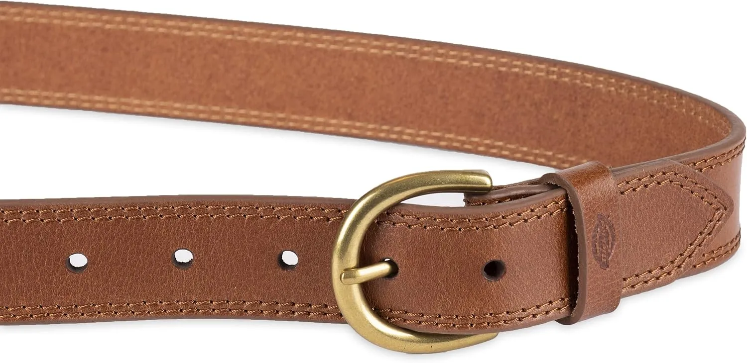 Dickies Women's Casual Leather Jean Workwear Belt with Round Harness Buckle
