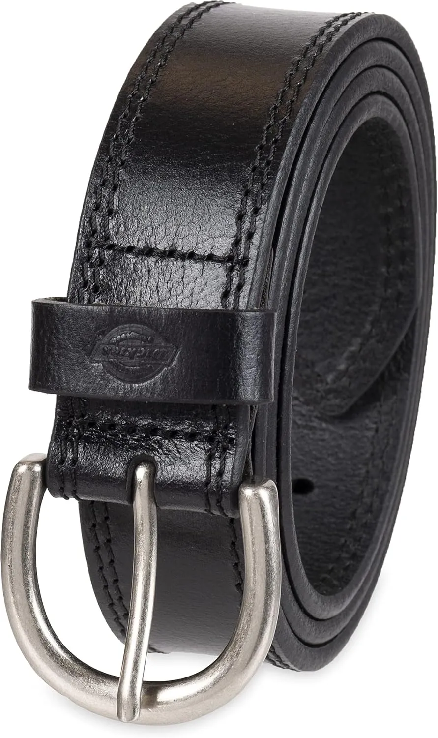 Dickies Women's Casual Leather Jean Workwear Belt with Round Harness Buckle