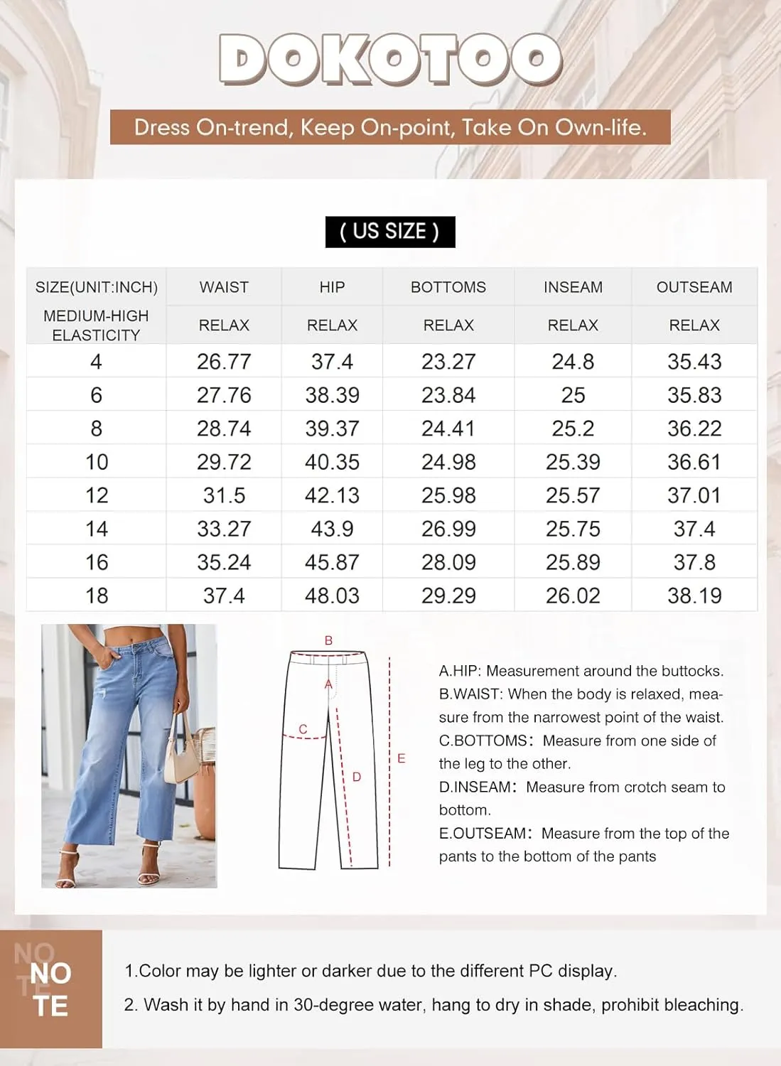 Dokotoo Womens High Waist Baggy Jeans Wide Leg Casual Petite 2025 8 Points Length Stretch Denim Pants