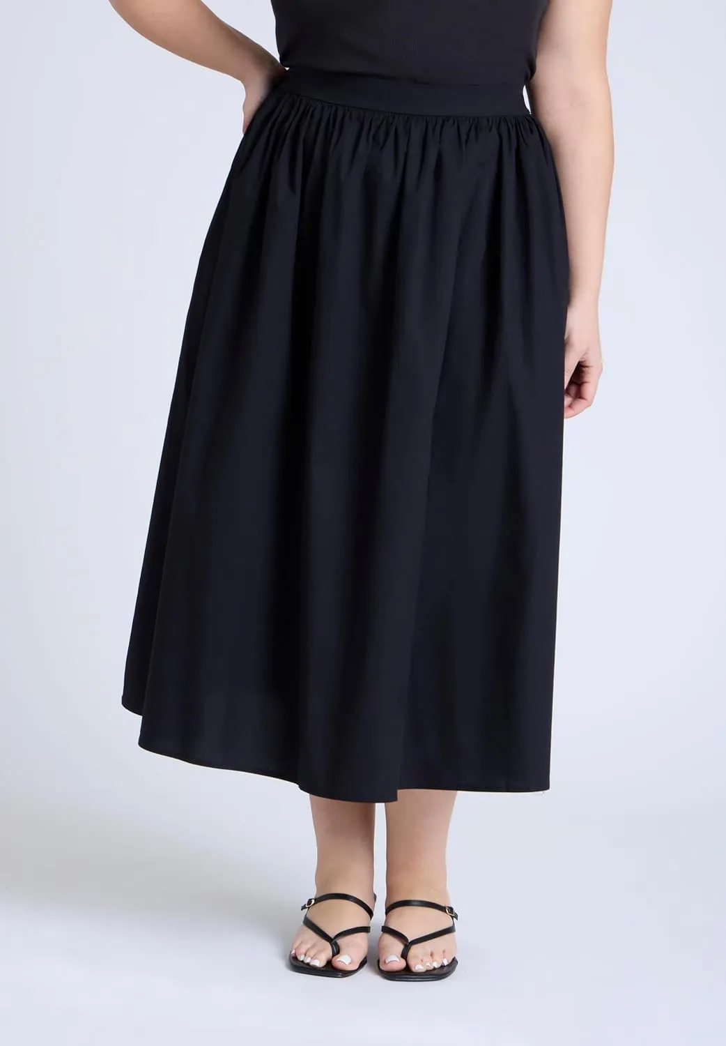 ELOQUII Elements Women's Plus Size Midi Poplin Skirt