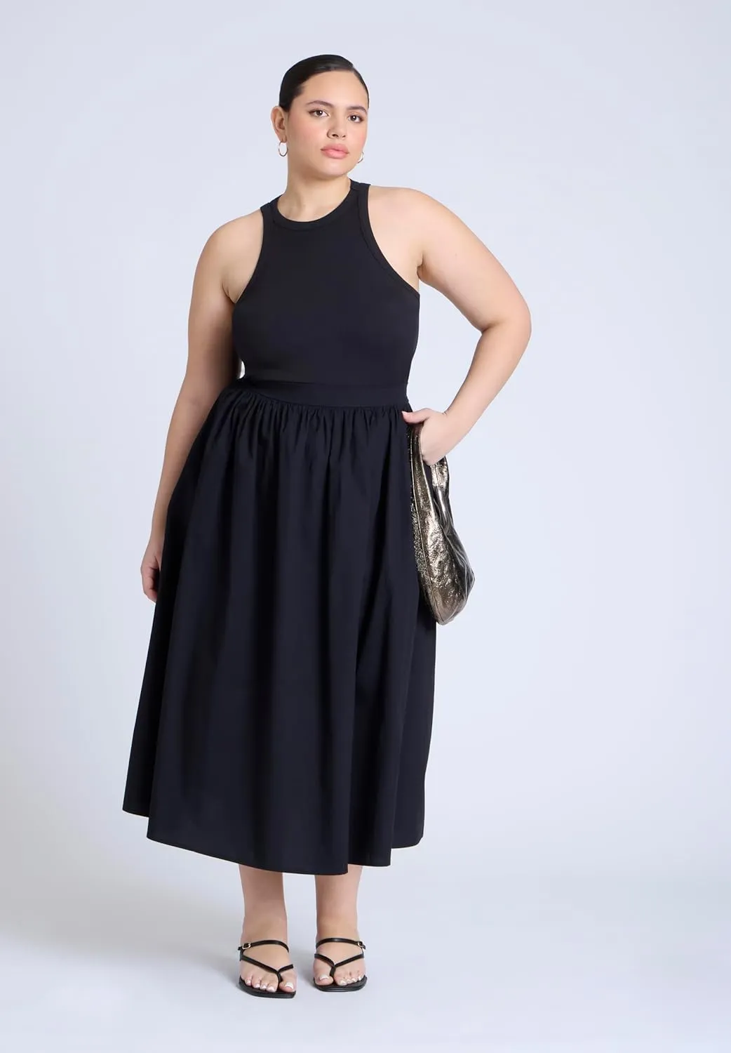 ELOQUII Elements Women's Plus Size Midi Poplin Skirt