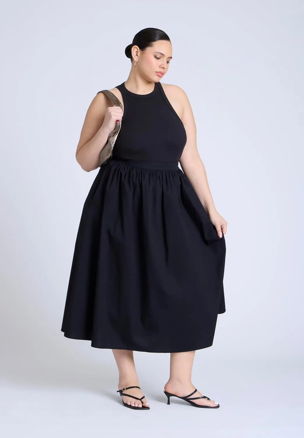 ELOQUII Elements Women's Plus Size Midi Poplin Skirt