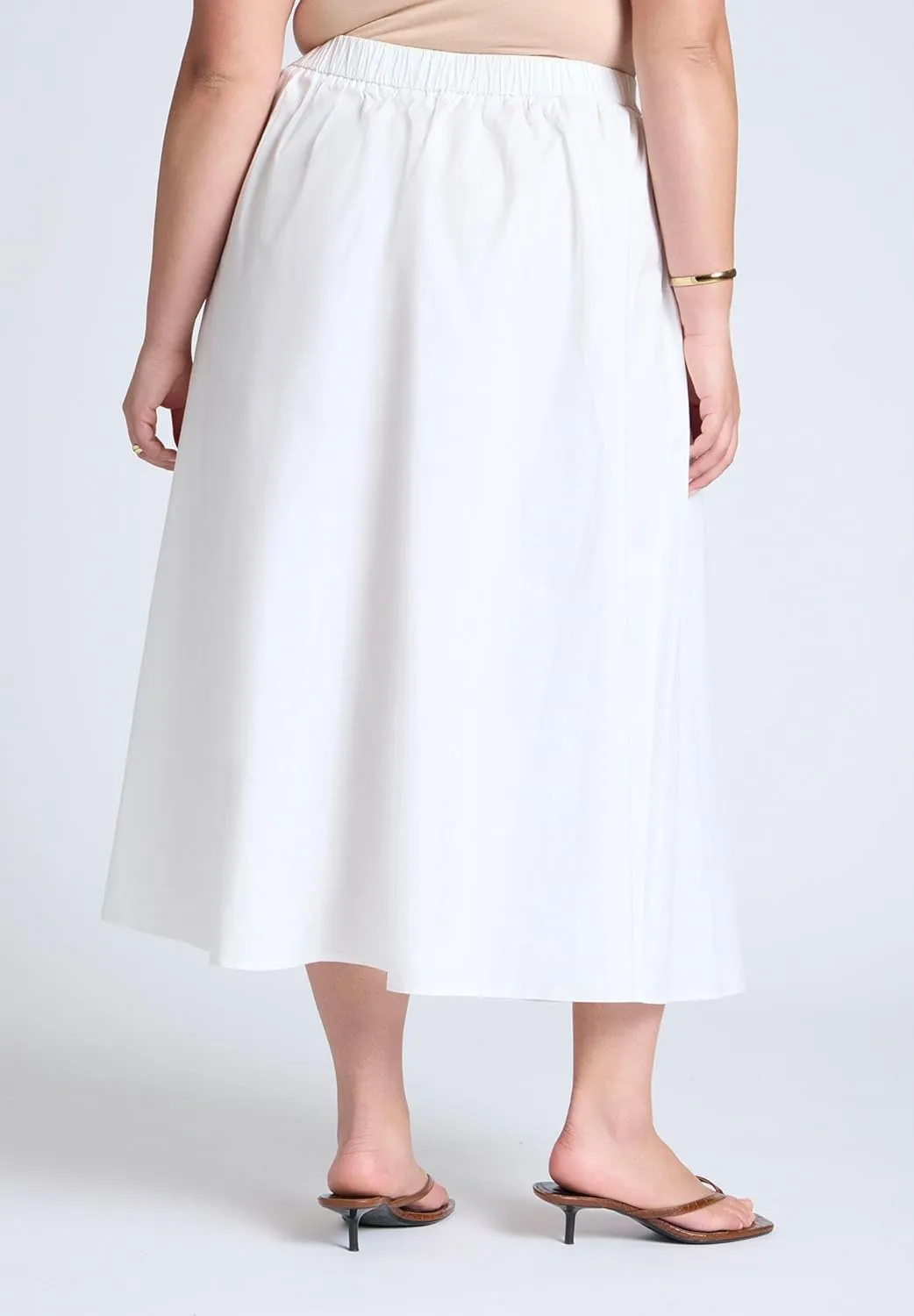 ELOQUII Elements Women's Plus Size Midi Poplin Skirt