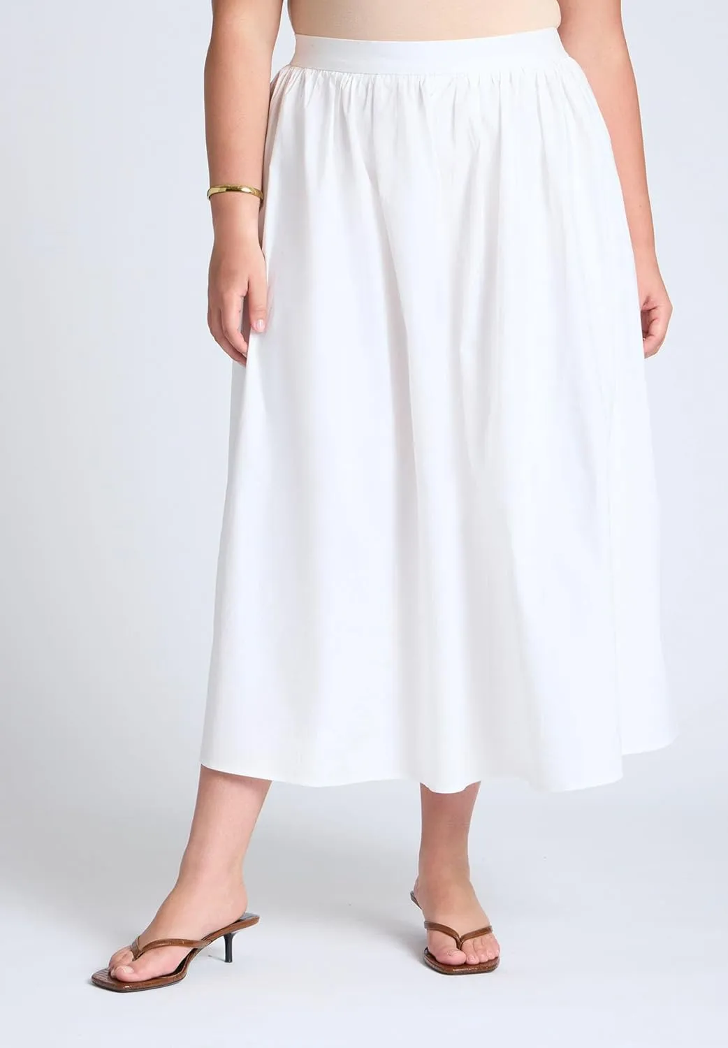 ELOQUII Elements Women's Plus Size Midi Poplin Skirt