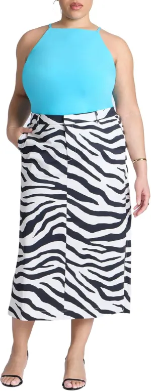 ELOQUII Women's Plus Size Printed Midi Skirt