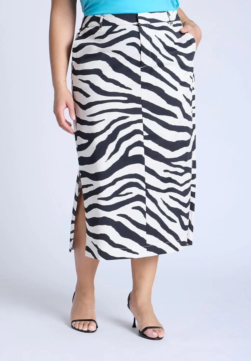 ELOQUII Women's Plus Size Printed Midi Skirt