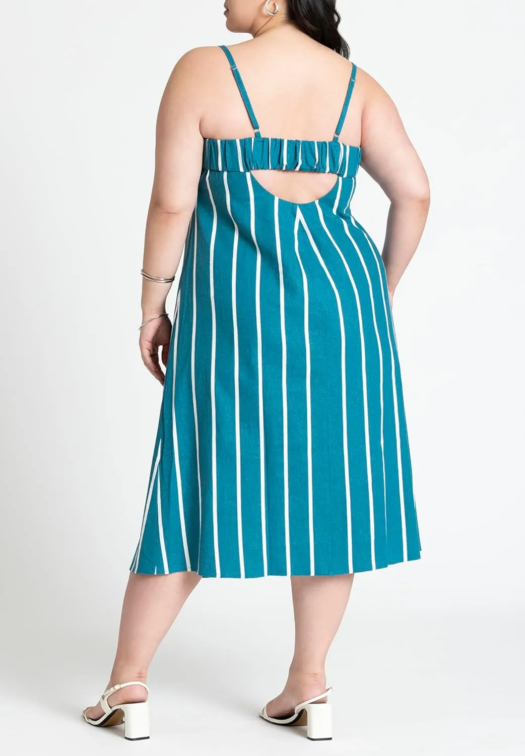 ELOQUII Women's Plus Size Stripe Linen Midi Dress