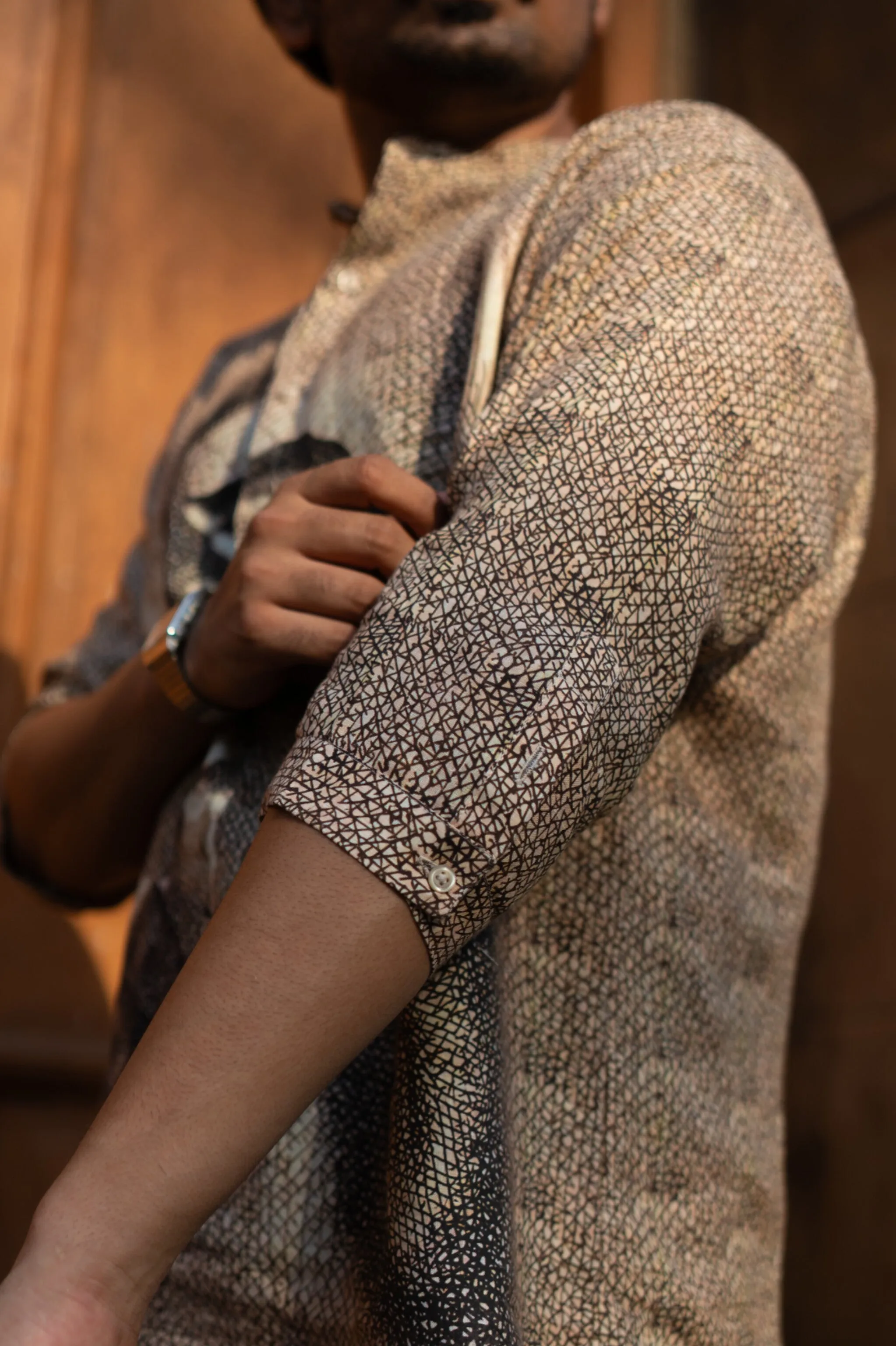 Eternal Flame Unisex Digital Print Pure Linen Kurta Style Shirt - AddysForMen