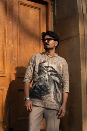 Eternal Flame Unisex Digital Print Pure Linen Kurta Style Shirt - AddysForMen