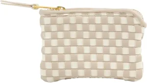 FAWN DESIGN The Woven Wallet, Faux Leather Womens Wallet with ID and Credit Card Holder, Minimalist Woven Clutch Wallet Women, Zipper Wallet with Wristlet Strap, 6.75 x 4 x 1 inches, Beige and White