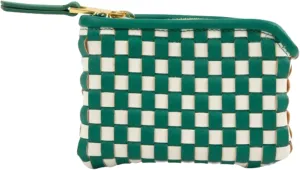 FAWN DESIGN The Woven Wallet, Faux Leather Womens Wallet with ID and Credit Card Holder, Minimalist Woven Clutch Wallet Women, Zipper Wallet with Wristlet Strap, 6.75 x 4 x 1 inches, Green and White