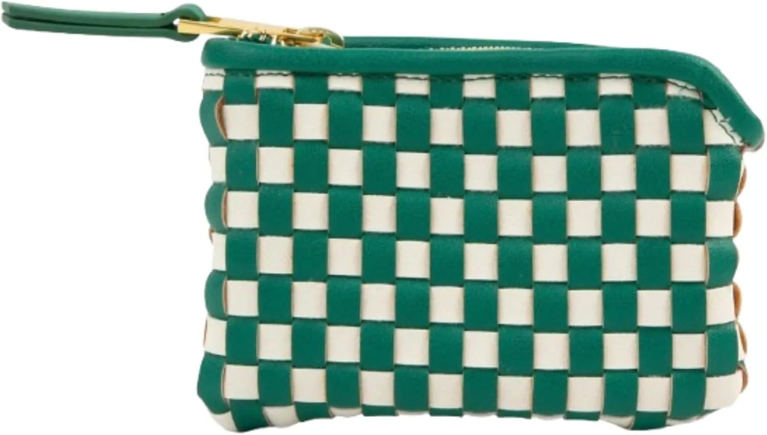 FAWN DESIGN The Woven Wallet, Faux Leather Womens Wallet with ID and Credit Card Holder, Minimalist Woven Clutch Wallet Women, Zipper Wallet with Wristlet Strap, 6.75 x 4 x 1 inches, Green and White