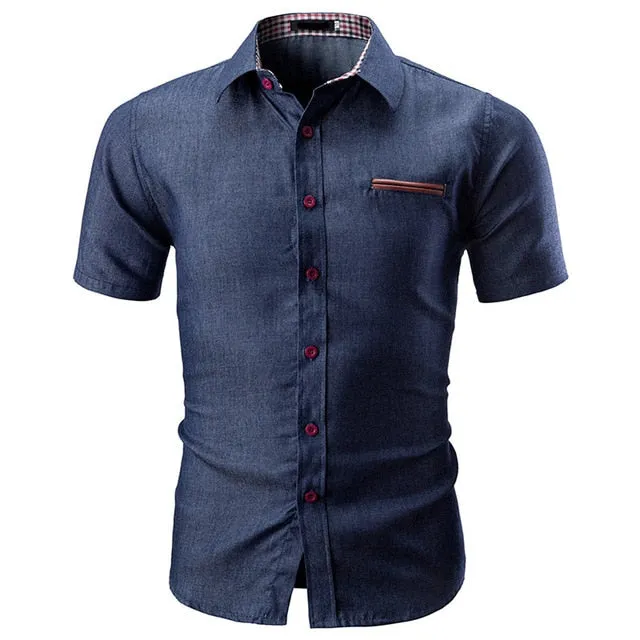 Free Ostrich Men's Turn-down Collar Short Sleeve Shirt Fashion Solid Color Male Casual Short Sleeve High Quality Shirts 91128