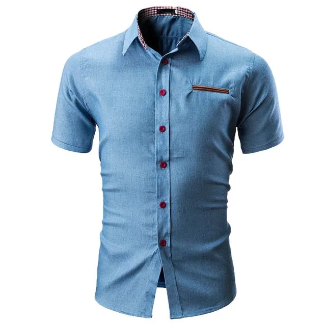 Free Ostrich Men's Turn-down Collar Short Sleeve Shirt Fashion Solid Color Male Casual Short Sleeve High Quality Shirts 91128