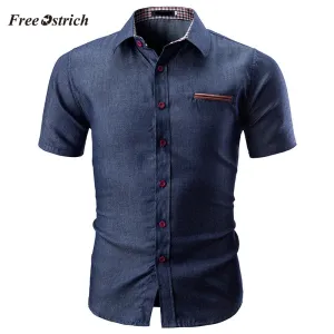Free Ostrich Men's Turn-down Collar Short Sleeve Shirt Fashion Solid Color Male Casual Short Sleeve High Quality Shirts 91128
