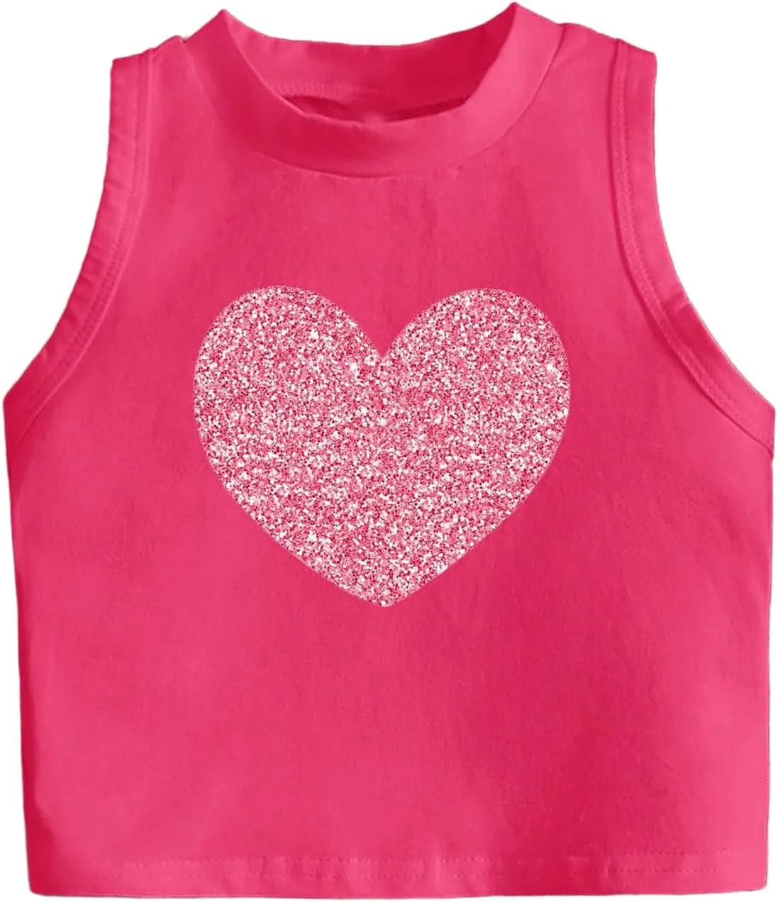 Girl's Glitter Heart Print Tank Top Sleeveless Crew Neck Loose Fit Casual Shirts