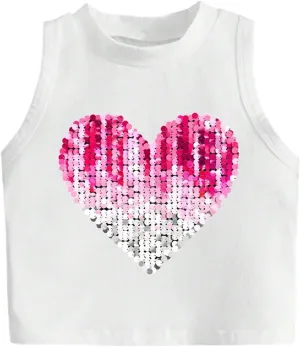Girl's Glitter Heart Print Tank Top Sleeveless Crew Neck Loose Fit Casual Shirts