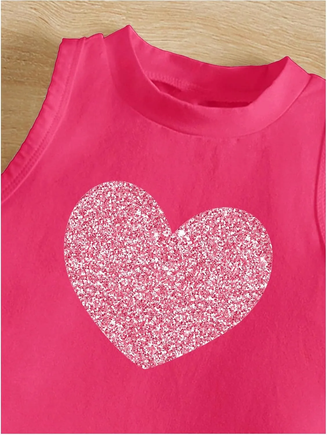 Girl's Glitter Heart Print Tank Top Sleeveless Crew Neck Loose Fit Casual Shirts