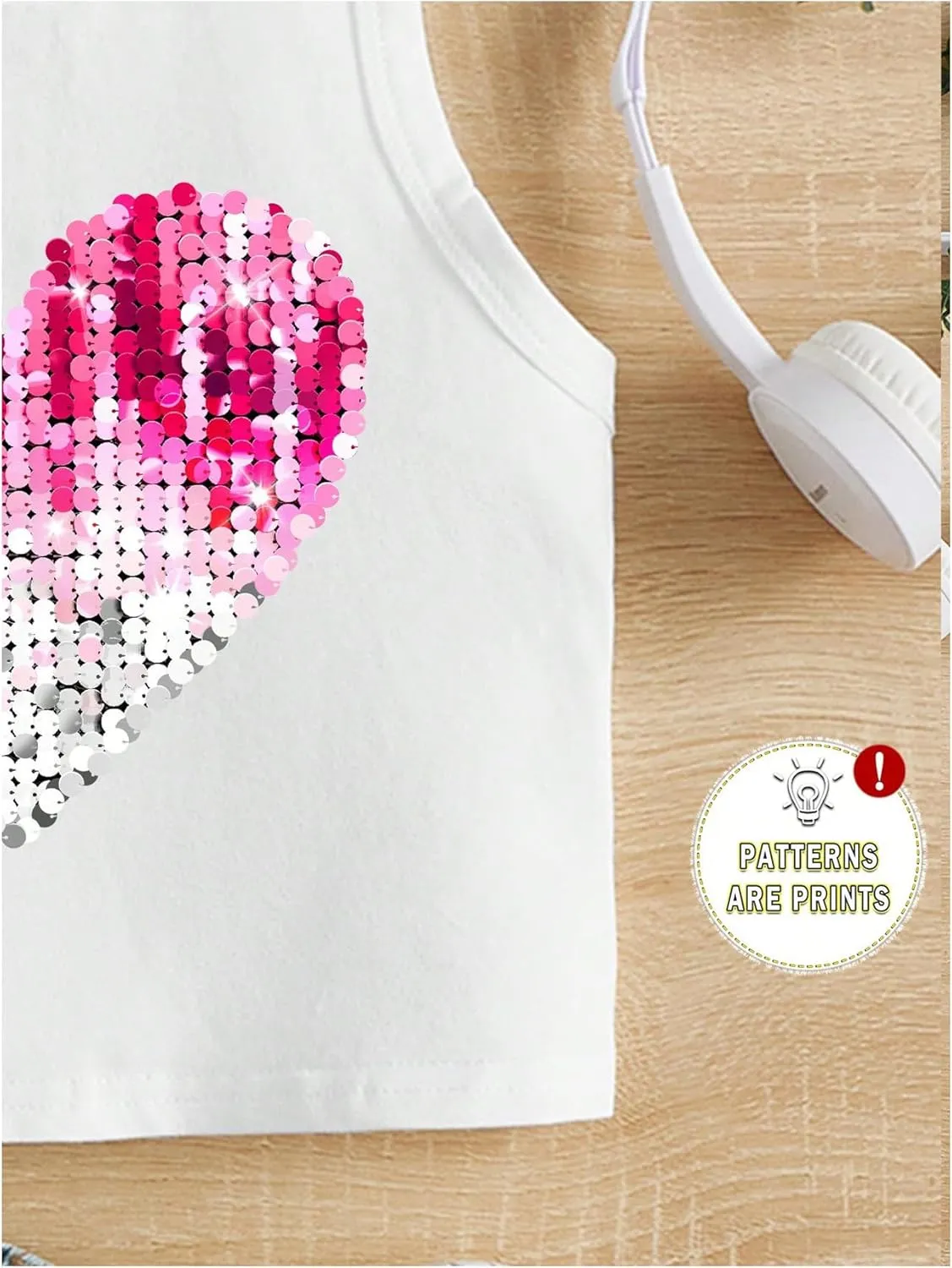 Girl's Glitter Heart Print Tank Top Sleeveless Crew Neck Loose Fit Casual Shirts
