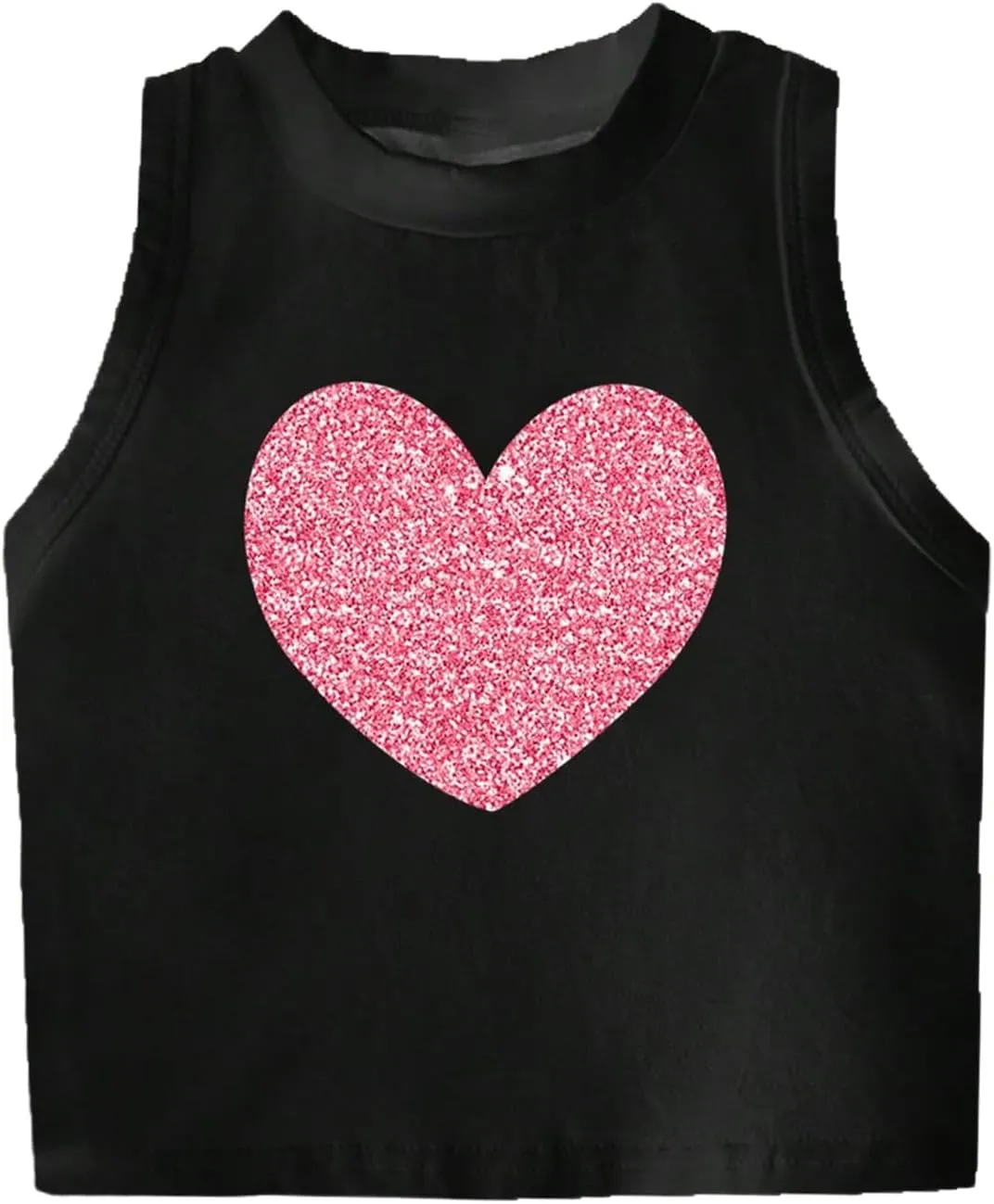 Girl's Glitter Heart Print Tank Top Sleeveless Crew Neck Loose Fit Casual Shirts