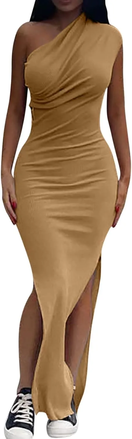 HGOOGY Plus Size Summer Dresses Oversized Women Sexy Dress One Off Shoulder Sleeveless Dress Cotton Midi Dress