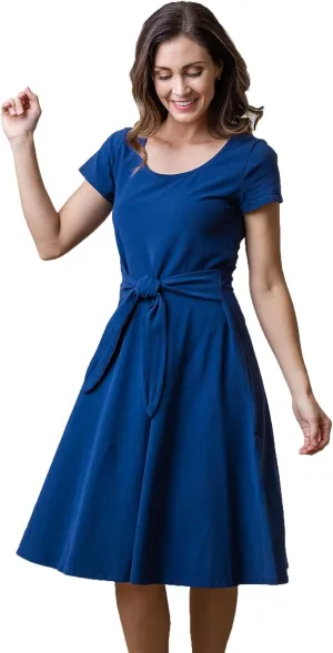 Hope & Henry Women's Short Sleeve Tie-Front Knit Dress