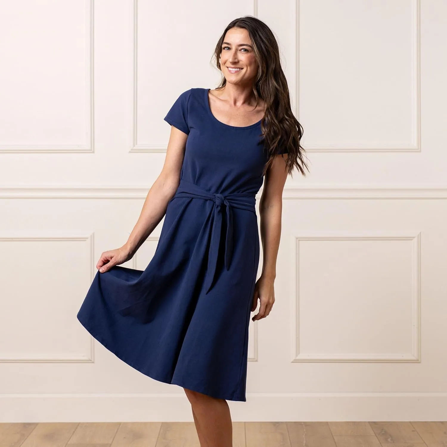 Hope & Henry Women's Short Sleeve Tie-Front Knit Dress
