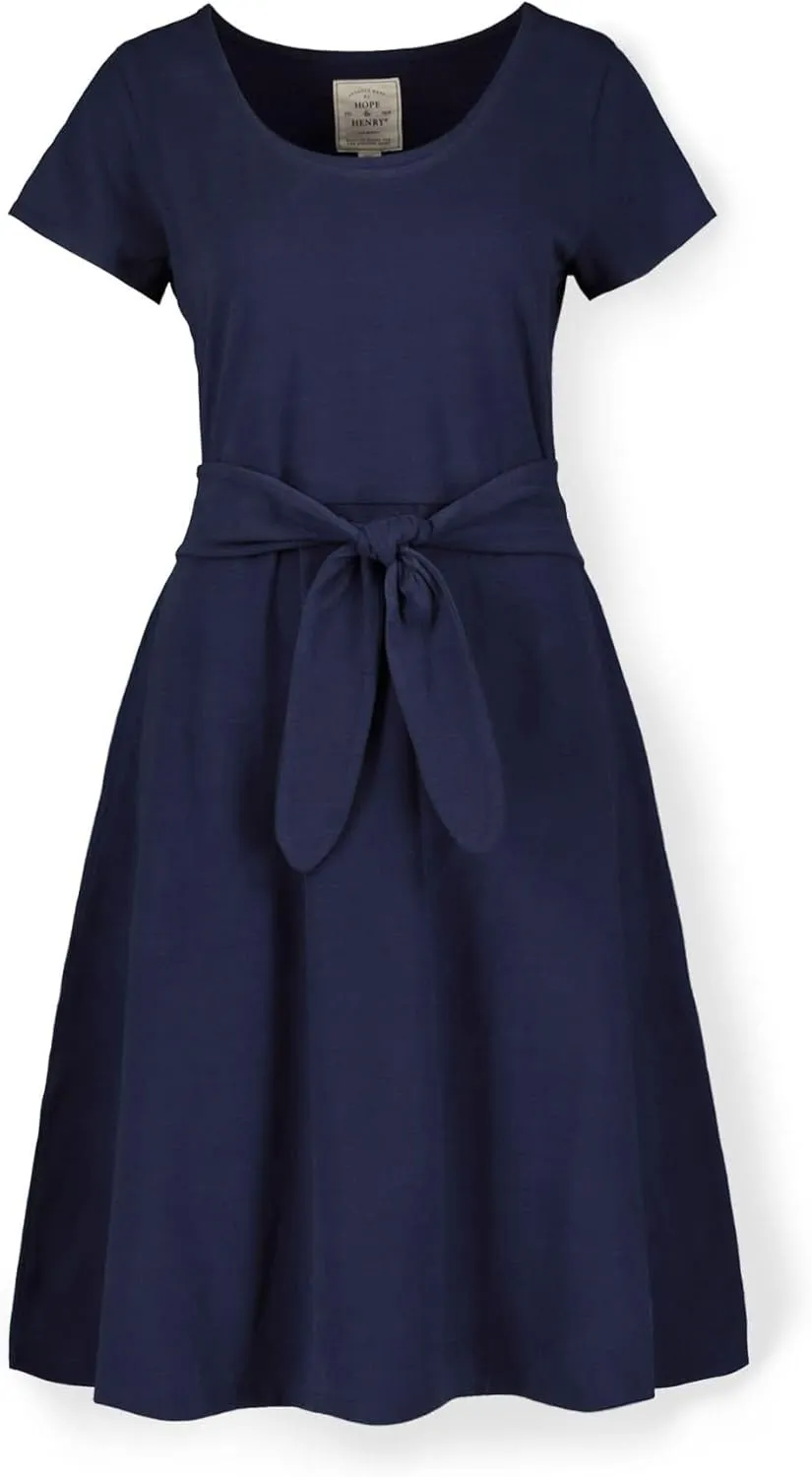 Hope & Henry Women's Short Sleeve Tie-Front Knit Dress