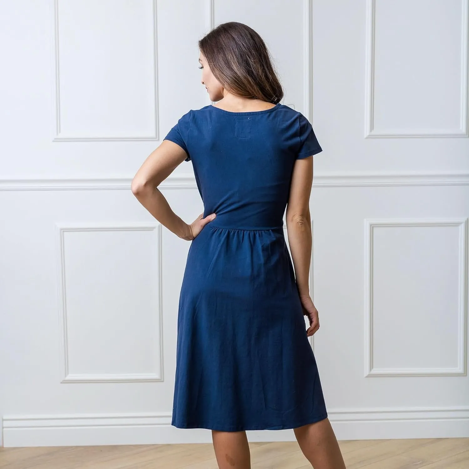 Hope & Henry Women's Short Sleeve Tie-Front Knit Dress