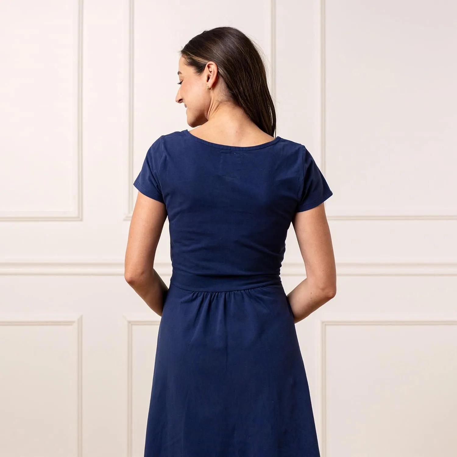 Hope & Henry Women's Short Sleeve Tie-Front Knit Dress