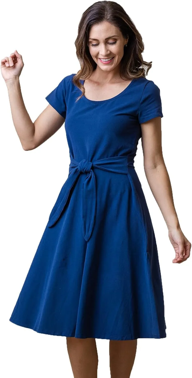 Hope & Henry Women's Short Sleeve Tie-Front Knit Dress
